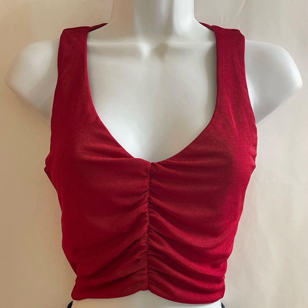 N By Naked Wardrobe Shirred Crop Top Red Size Small